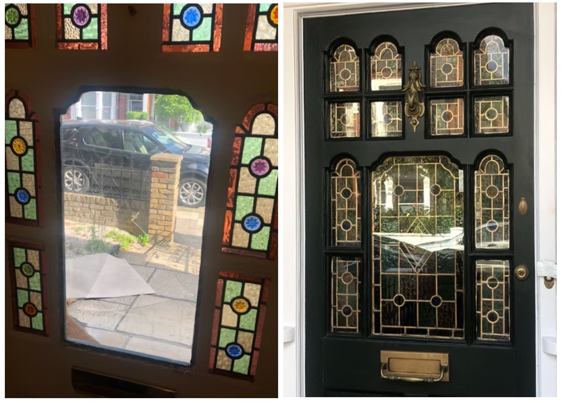 Glazier working on a delicate leaded light window restoration